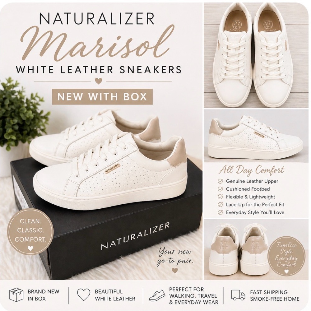 Naturalizer Marisol Cream and White Leather Sneakers. NWOT NEVER WORN